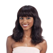SHAKE N GO Brazilian human hair wig S-wave shoulder length dark brown with soft bangs