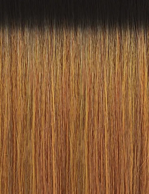 OUTRE sleek straight wrap ponytail extension in dark root to honey blonde straight hair texture