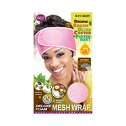 M&M foam mesh wrap for hair in pink with organic argan olive castor and peppermint oil for moisturizing and growth