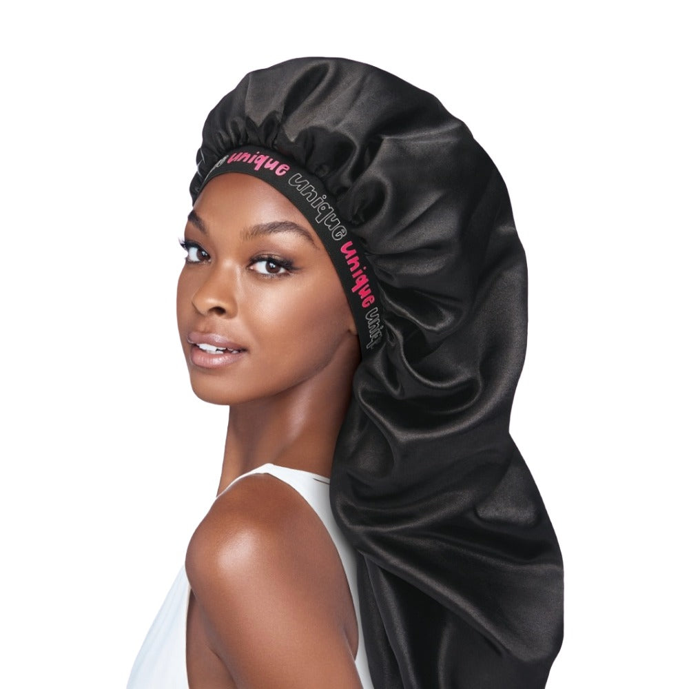 RED BEAUTY by KISS black satin adjustable braid bonnet for long braids and protective styling