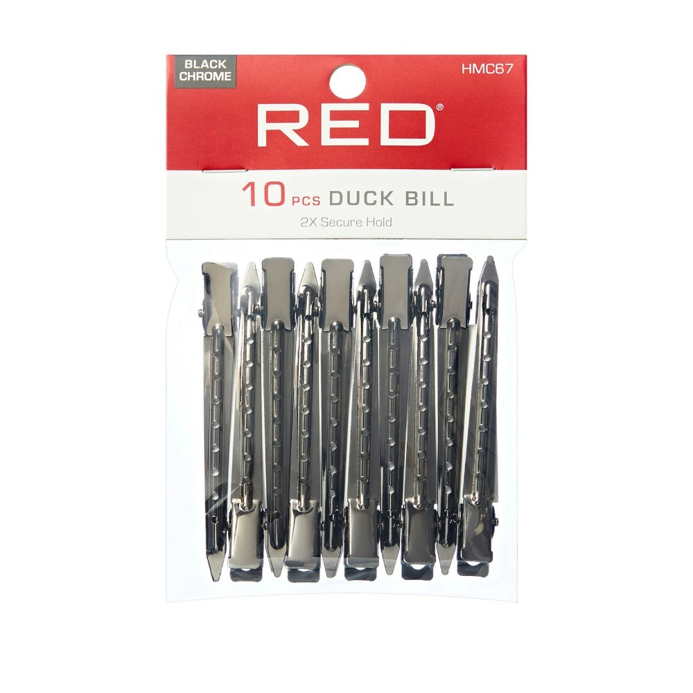 RED BEAUTY by KISS pack of 10 black chrome duck bill hair clips for styling and sectioning hair