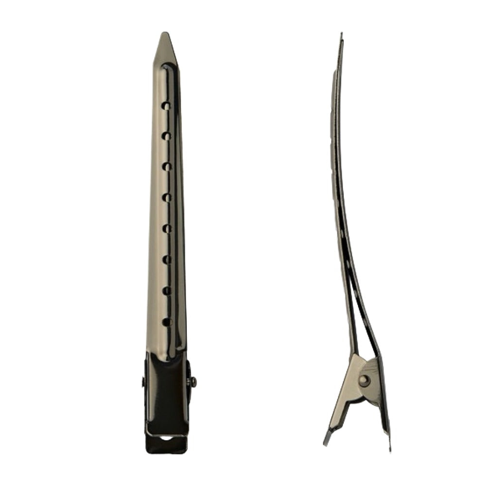 RED BEAUTY by KISS black chrome duck bill hair clips two metal styling clips shown front and side view