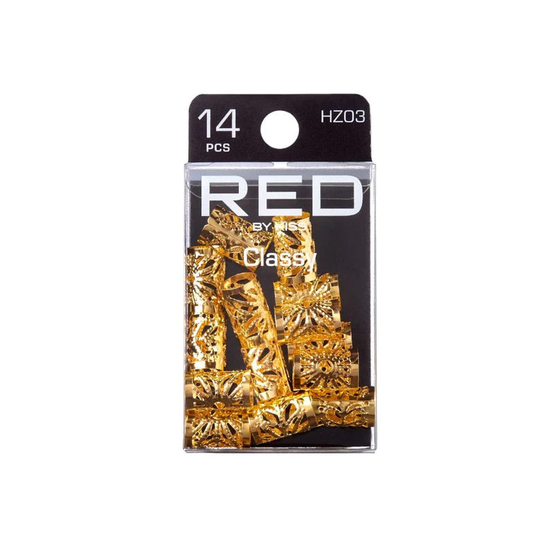 RED BEAUTY by KISS 14-piece set of gold braid charms for hair in clear packaging