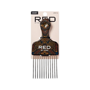 RED BEAUTY by KISS short decorative afro hair pick comb with geometric pattern and long metal teeth