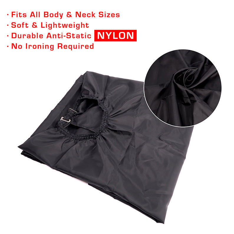 RED BEAUTY by KISS all purpose salon cape durable anti static nylon black with elastic neck and metal clasp fits all sizes