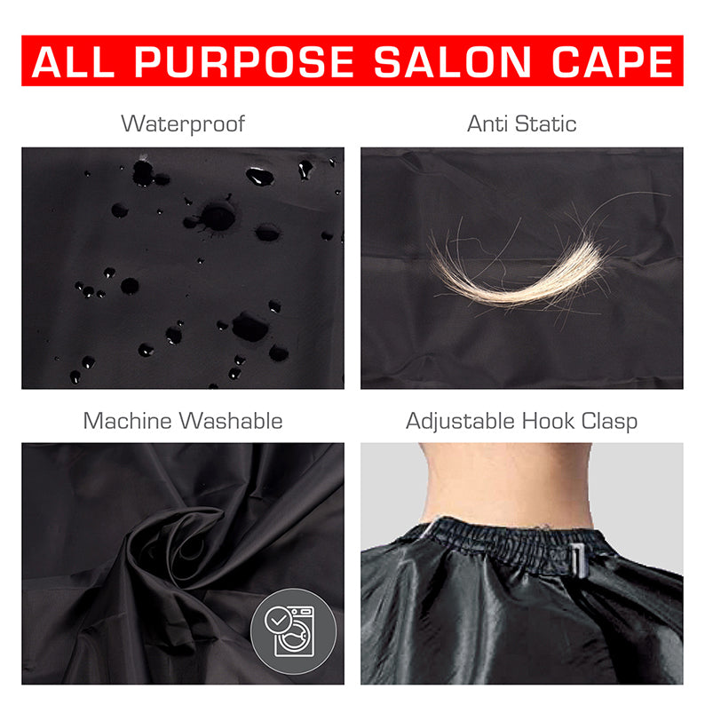 RED BEAUTY by KISS black all purpose salon cape waterproof anti static machine washable with adjustable hook clasp
