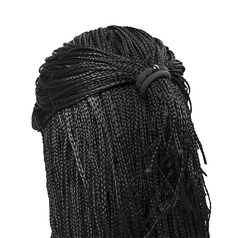 RED BEAUTY by KISS black elastic hair bands 8mm securing half up braided hairstyle on mannequin