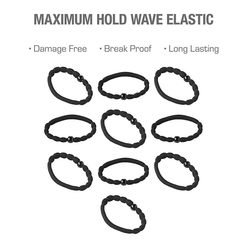 RED BEAUTY by KISS black elastic hair bands 8mm pack showing multiple braided wave elastics with bead closure for damage free hold