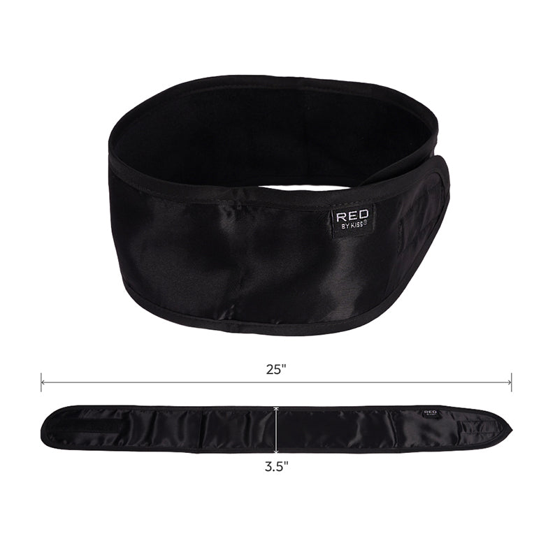 Black spa headband for hair by RED BEAUTY by KISS with soft satin material and adjustable size