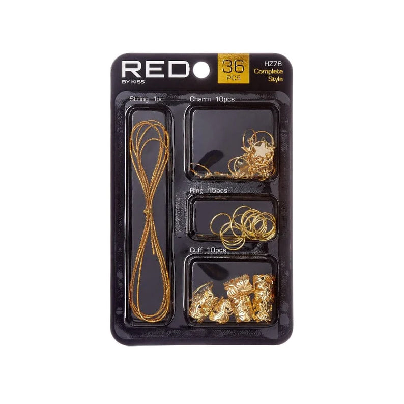 RED BEAUTY by KISS 36 piece braid charm kit for hair gold strings rings charms cuffs