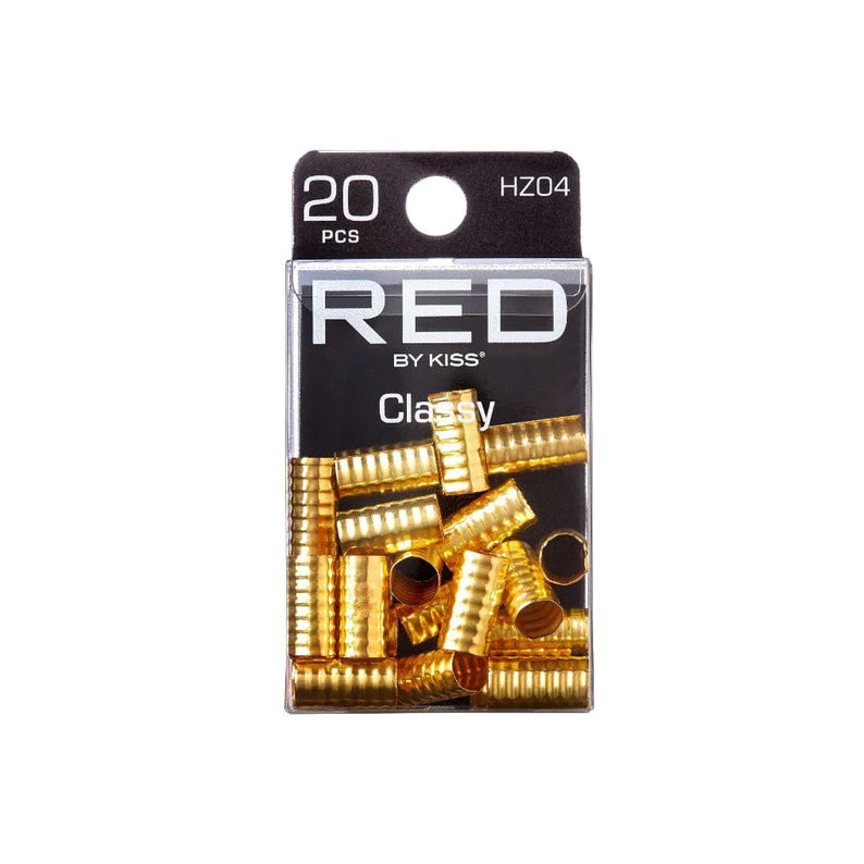 RED by KISS pack of 20 gold ribbed tubular hair beads in clear case classy braid charms for hair