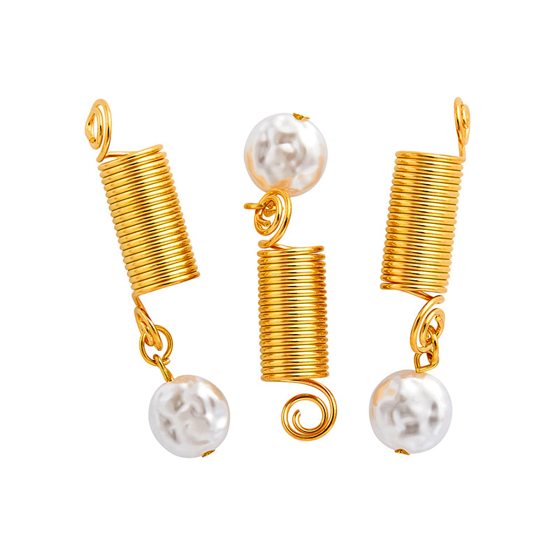 RED BEAUTY by KISS gold coil braid charms for hair with white pearl dangles set of three