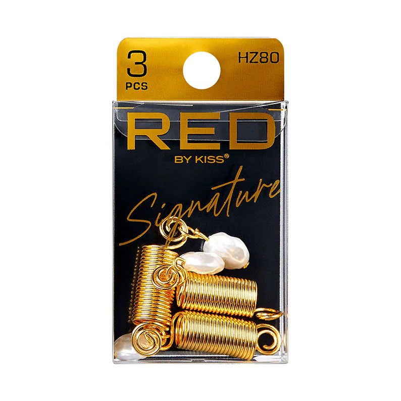 RED by KISS Signature gold coil braid charms for hair with faux pearl accents 3 piece pack