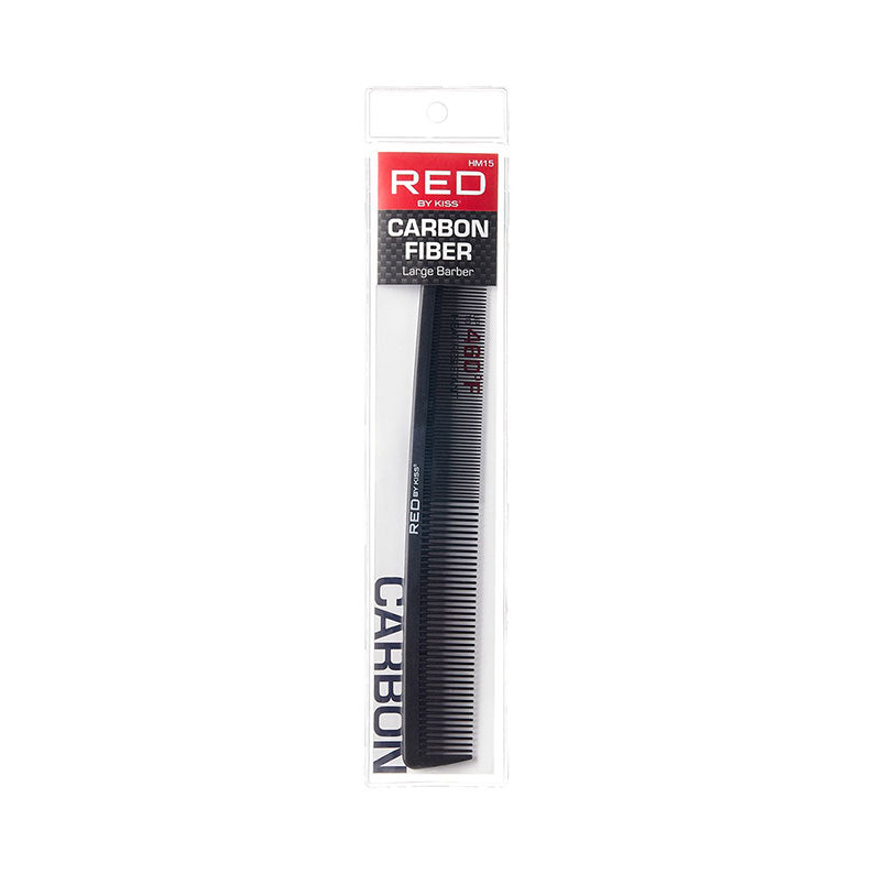 RED BEAUTY by KISS carbon fiber barber comb black large comb in clear hanging retail packaging