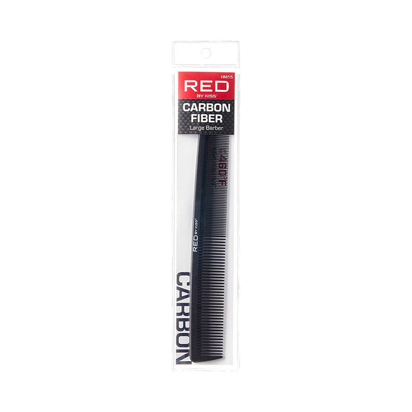 RED BEAUTY by KISS carbon fiber barber comb black large comb in clear hanging retail packaging