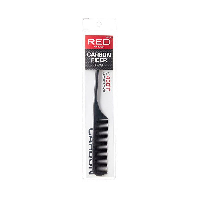 RED BEAUTY by KISS carbon fiber rat tail comb black heat resistant tail for precision parting and styling