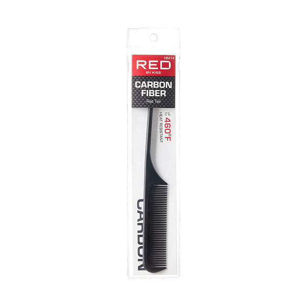 RED BEAUTY by KISS carbon fiber rat tail comb black heat resistant tail for precision parting and styling