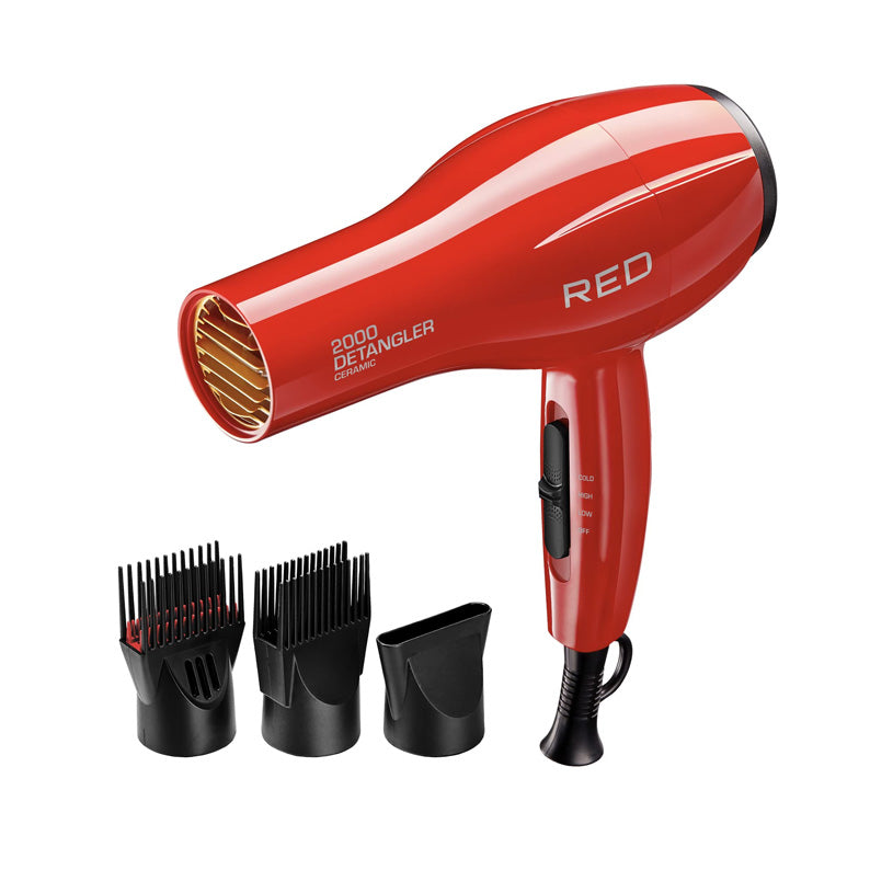 RED BEAUTY by KISS red 2000 salon hair dryer ceramic detangler dryer with attachments two comb nozzles and concentrator