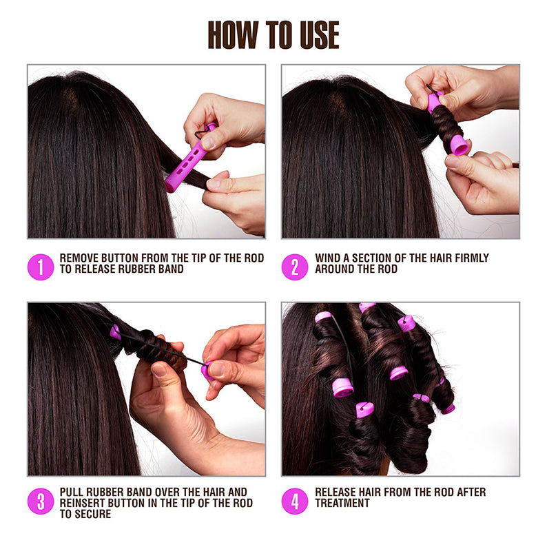 RED BEAUTY by KISS demonstration wrapping dark hair on pink cold wave rods 7/16 inch long with bands