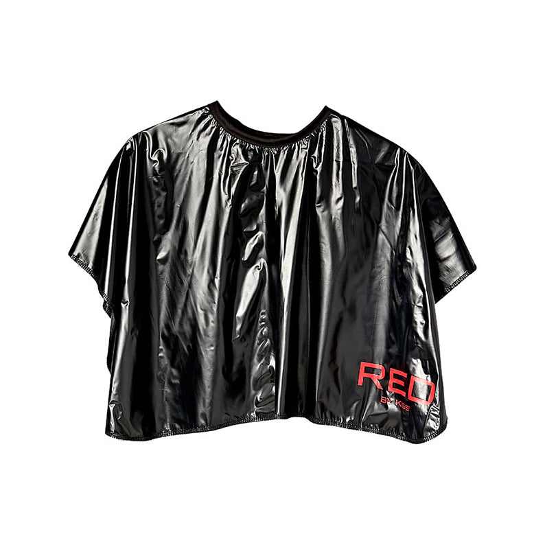 RED BEAUTY by KISS black shiny comb-out cape for hair salons with elastic neckline and red logo