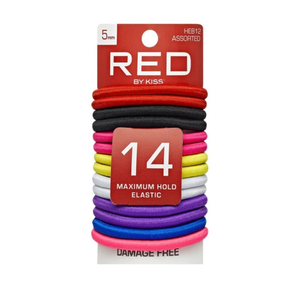 RED by KISS Maximum Hold Elastic Hair Bands HEB12 – Assorted Vivid Colors, 5 mm, 14 Count