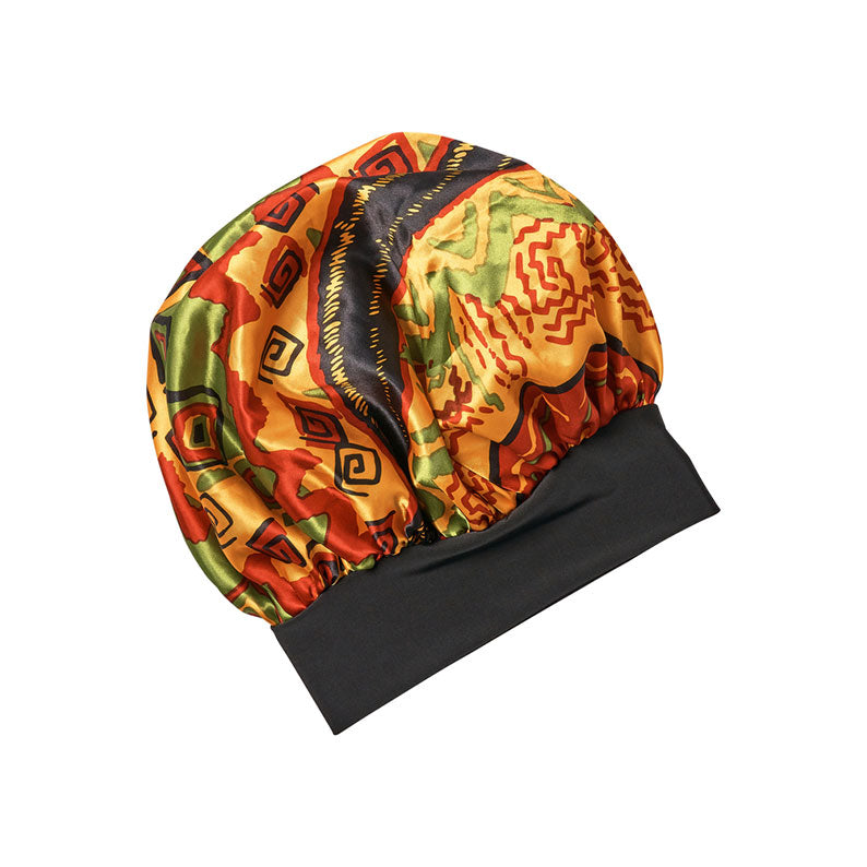 RED BEAUTY by KISS extra large silky bonnet for braids colorful satin bonnet with African print and black band