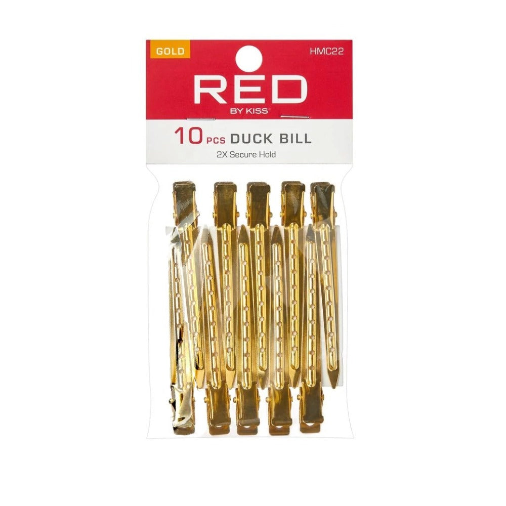 Pack of 10 RED BEAUTY by KISS gold duck bill hair clips metal styling clips for sectioning and secure hold