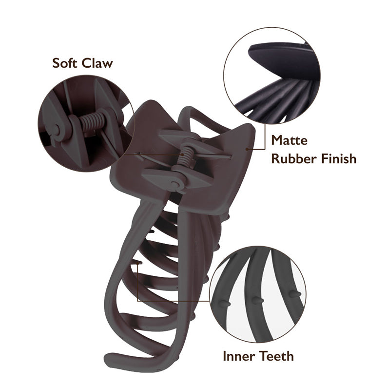 RED BEAUTY jumbo matte butterfly claw clip in brown with matte rubber finish inner teeth for secure hold
