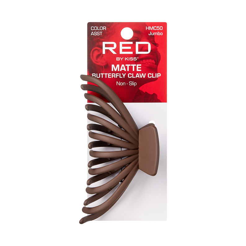 RED BEAUTY by KISS jumbo matte butterfly claw clip in brown non slip large hair grip for thick hair