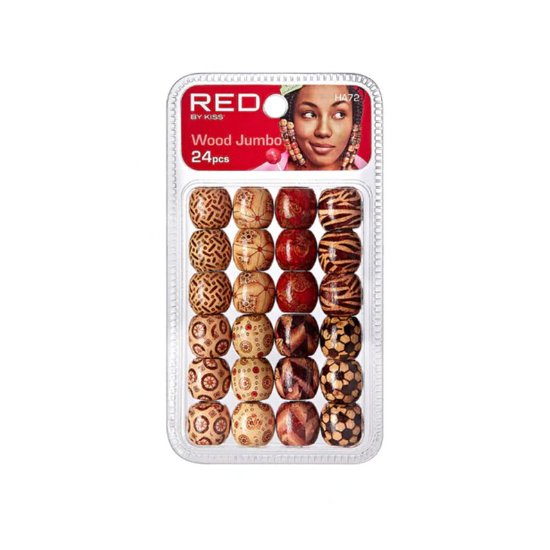 RED BEAUTY by KISS 24 piece assorted carved jumbo wood hair beads pack for braids and dreadlocks