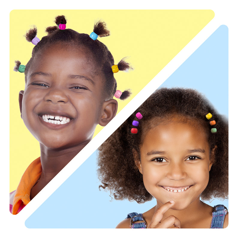 Two smiling girls wearing RED BEAUTY by KISS kids mini claw clip set with colorful clips in hair