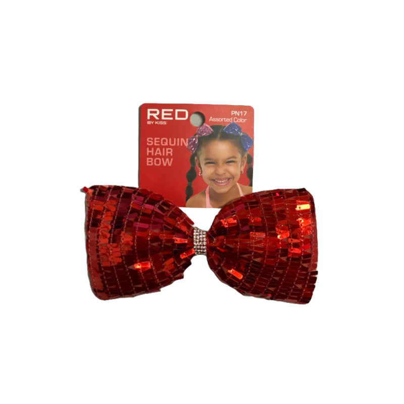 Red sparkly bow hair clip kids sequin hair bow by RED BEAUTY by KISS with rhinestone center for parties