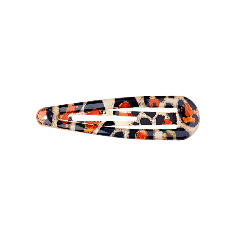 kids snap hair clips assorted colors single metal snap clip with glossy leopard print in black orange cream