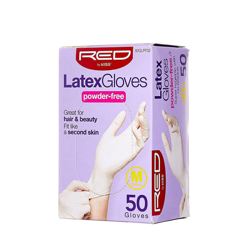 RED by KISS Latex Gloves box 50 count powder-free latex gloves medium for hair and beauty use