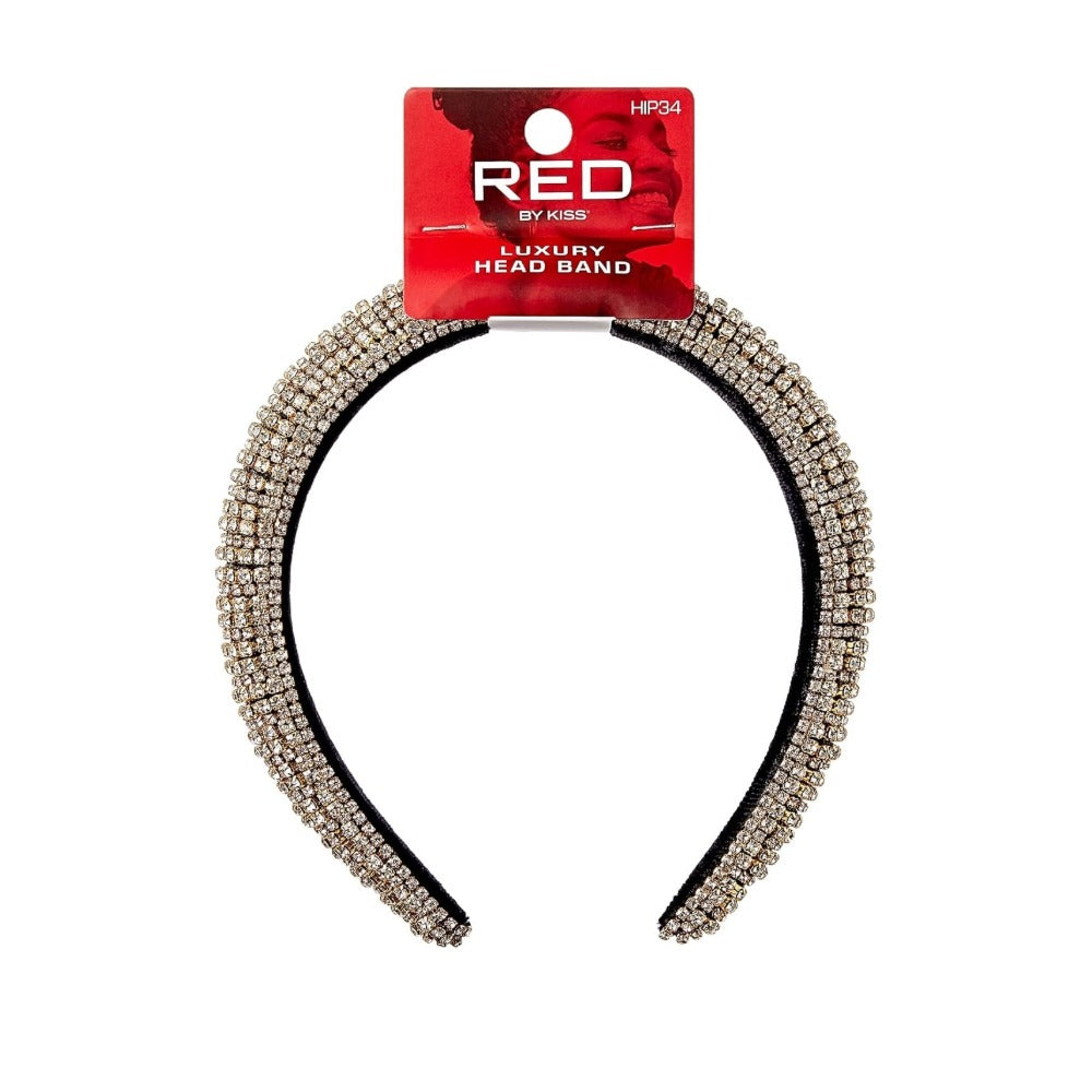 RED BEAUTY by KISS luxury black headband with layered clear crystals rhinestone headband for evening and bridal styling