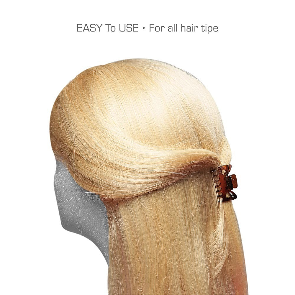 RED BEAUTY by KISS small hair claw clips set tortoiseshell clip holding half up long blonde hair