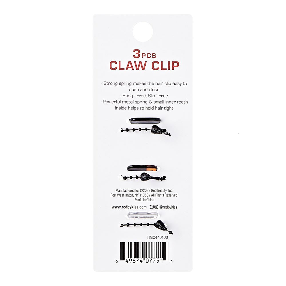 RED BEAUTY by KISS small hair claw clips set 3 black clips on retail card strong spring grip