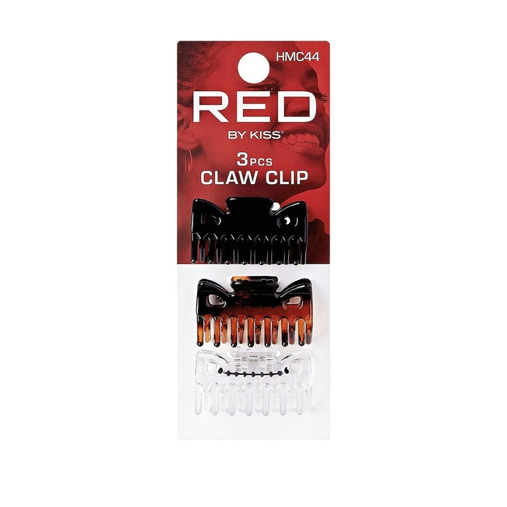 RED by KISS 3 piece small hair claw clips set in black tortoiseshell and clear for everyday styling