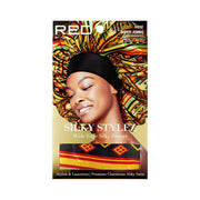 RED BEAUTY by KISS super jumbo silky bonnet with wide edge black band and colorful print