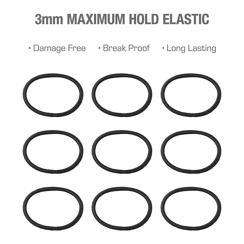 Thin black hair elastics 3mm maximum hold damage free break proof long lasting by RED BEAUTY by KISS