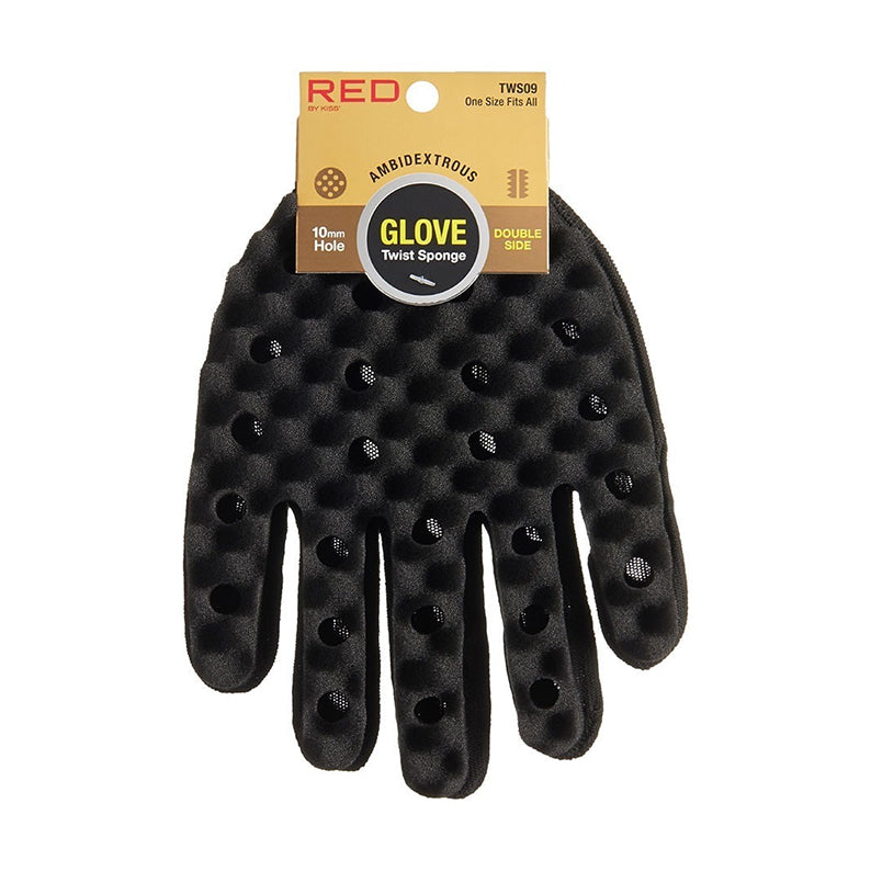 RED BEAUTY by KISS twist sponge glove for hair styling black ambidextrous textured sponge glove with holes