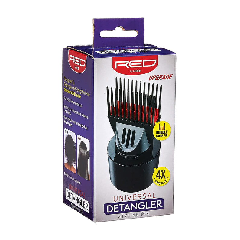 RED BEAUTY by KISS universal detangler pik in retail box showing black and red styling pik with charging base