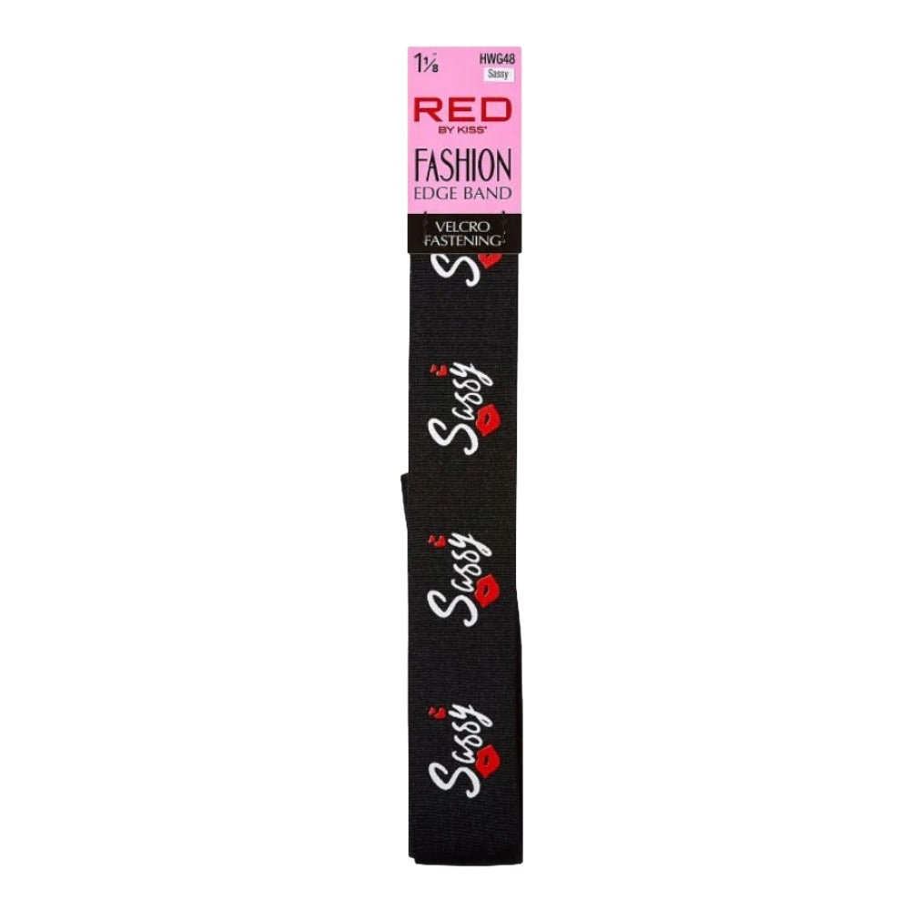RED BEAUTY by KISS black fabric wide edge band for wigs with Velcro fastening and Sassy lips print