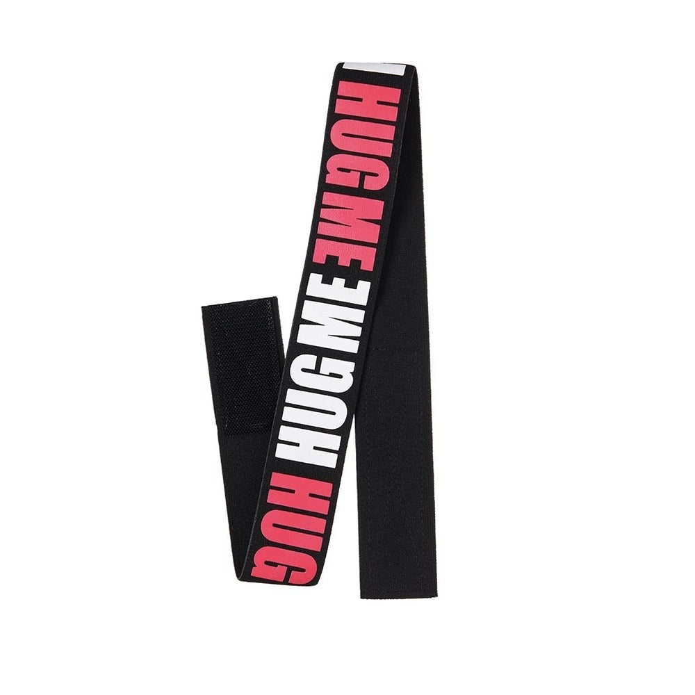 RED BEAUTY by KISS black adjustable wide edge band for wigs with HUG ME pink and white print