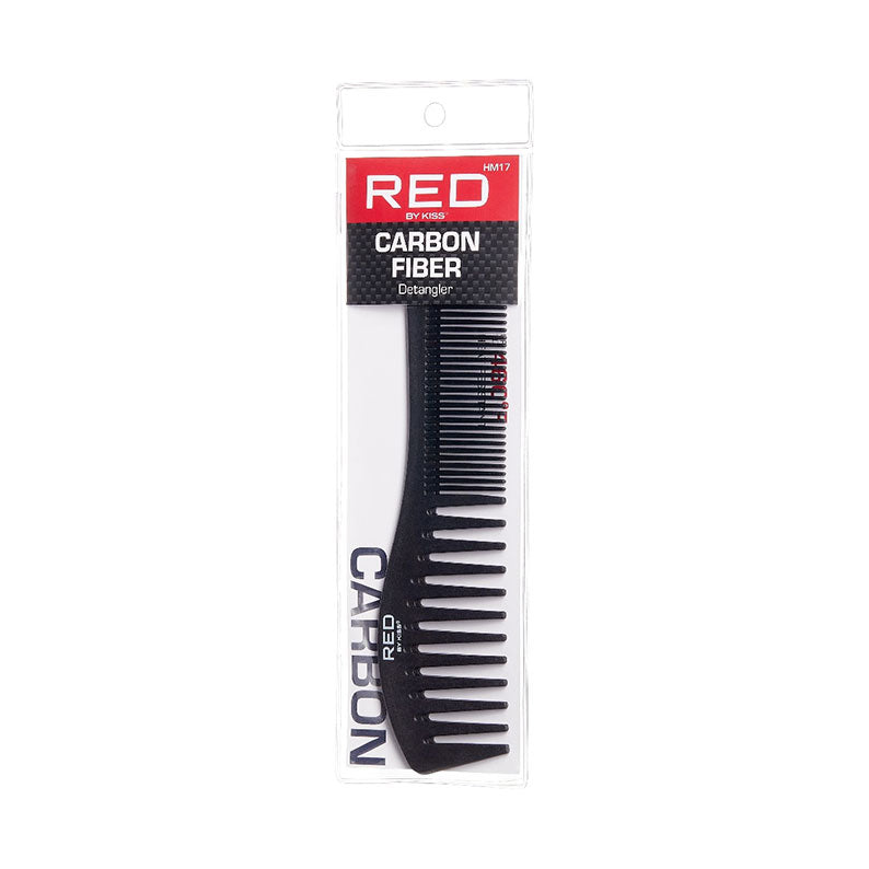RED BEAUTY by KISS carbon fiber detangler comb in clear packaging black comb with wide and fine teeth for styling