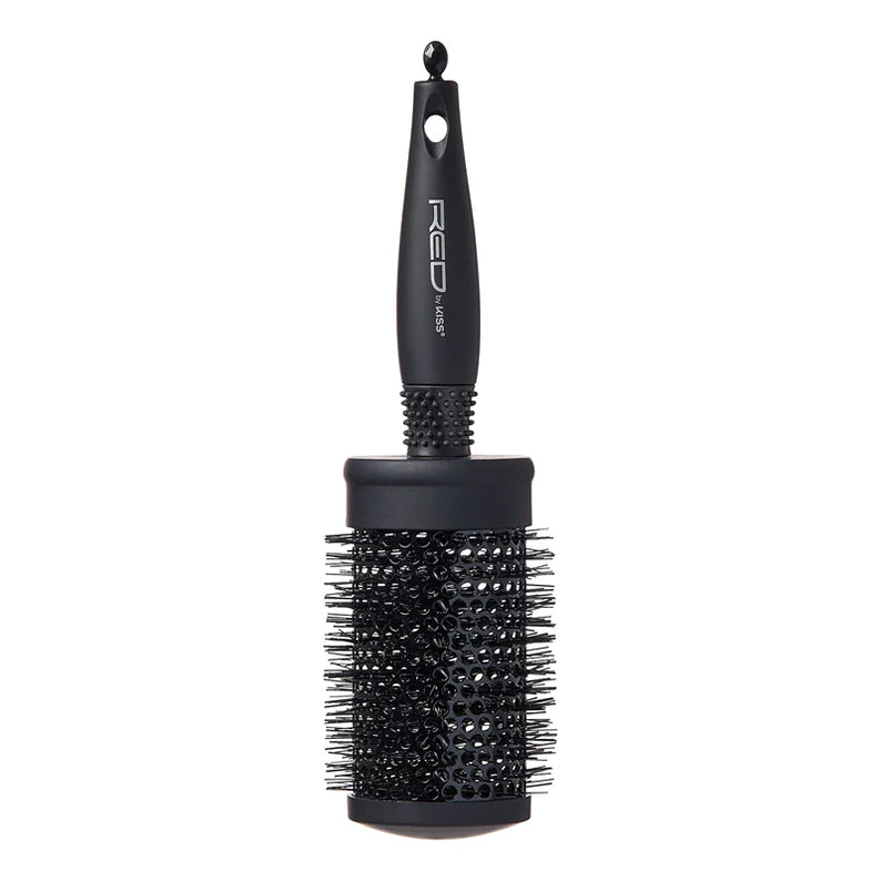 RED BEAUTY by KISS ceramic thermal round brush black vented barrel with nylon bristles for salon blowouts