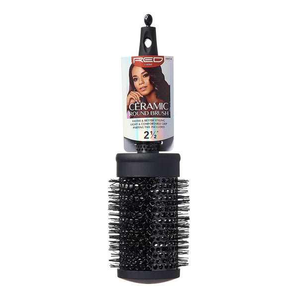 RED BEAUTY by KISS ceramic thermal round brush 2.5 inch black barrel and bristles for styling and volume