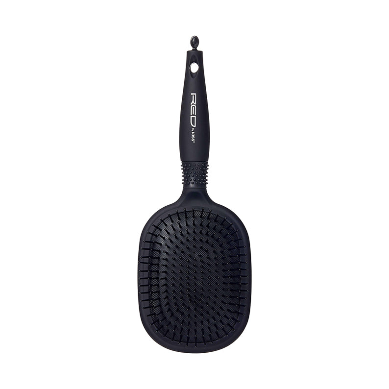 RED BEAUTY by KISS jumbo rubberized paddle brush black with cushioned nylon bristles for detangling and smoothing hair