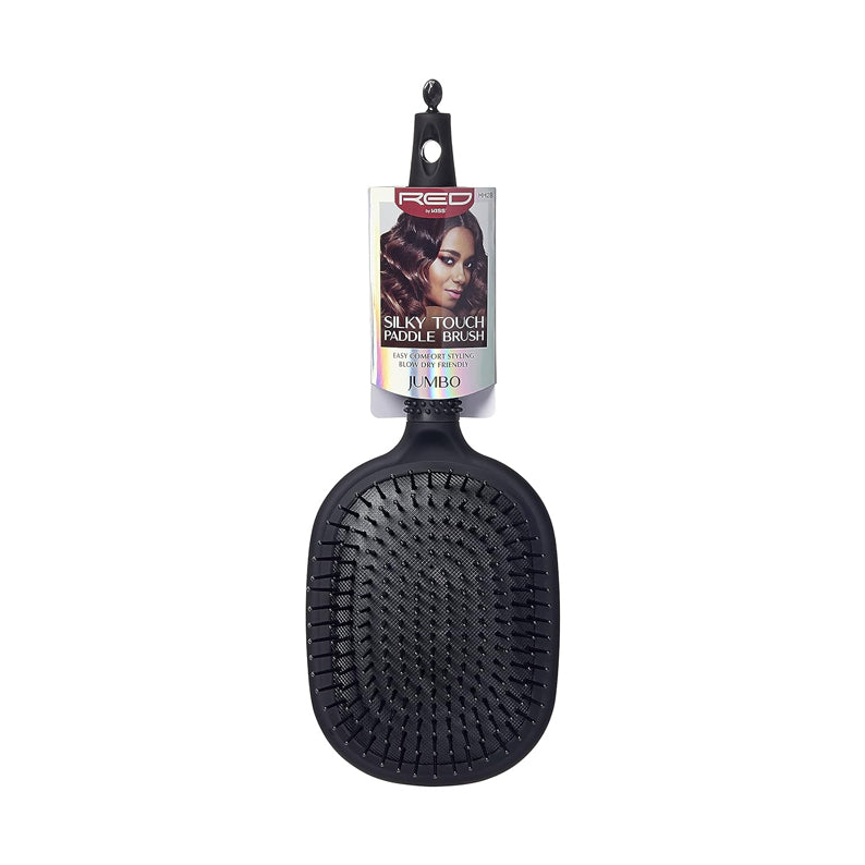 RED BEAUTY by KISS jumbo rubberized paddle brush black with cushioned nylon bristles and hanging handle