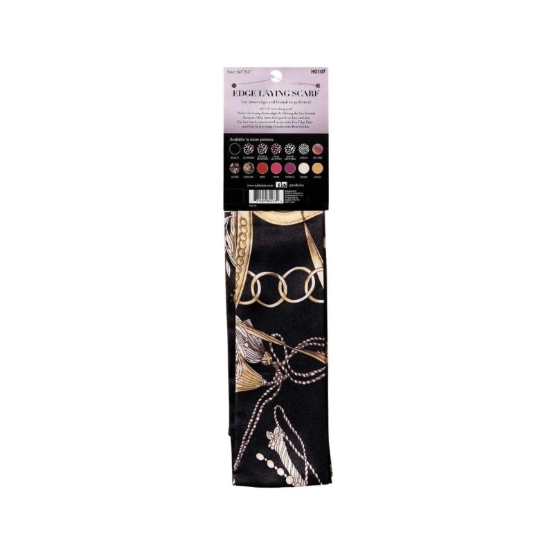 RED BEAUTY by KISS luxury edge laying scarf black satin look scarf with gold chain and rope print packaging